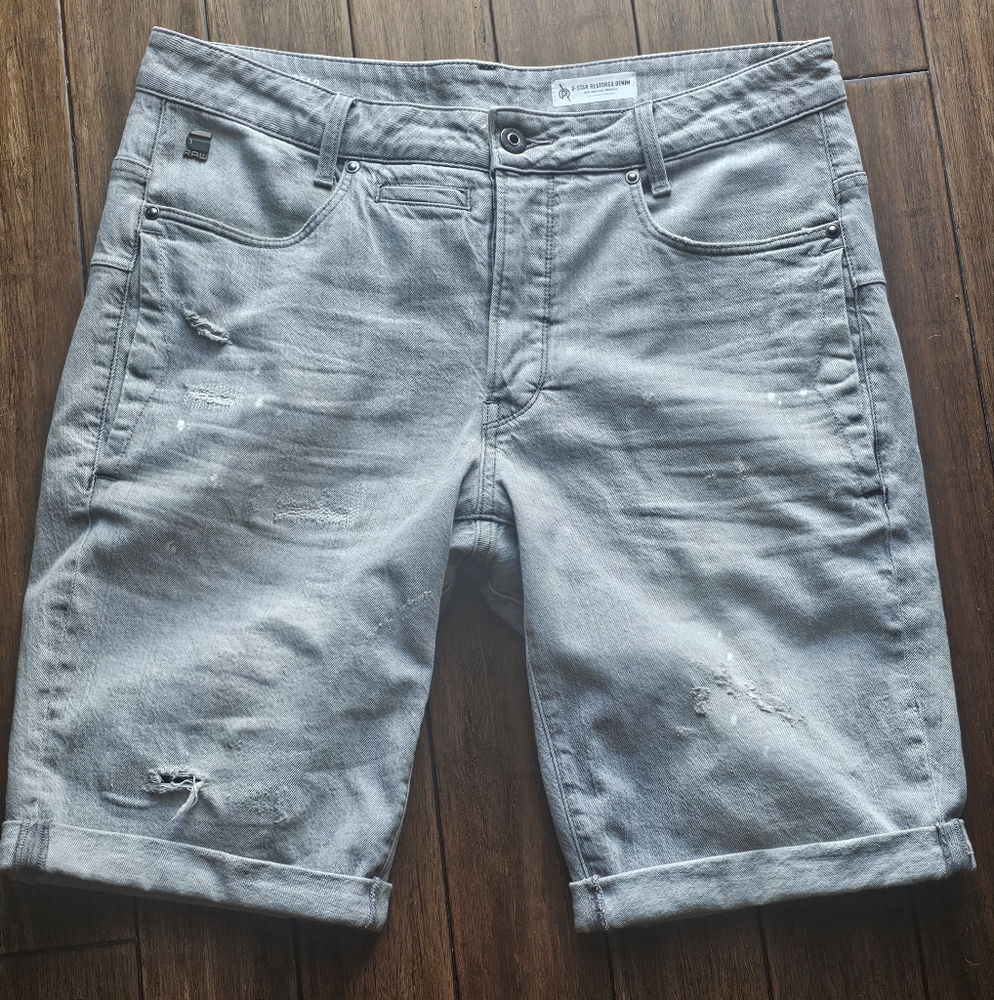 G-Star Men's Gray Distressed Denim Shorts